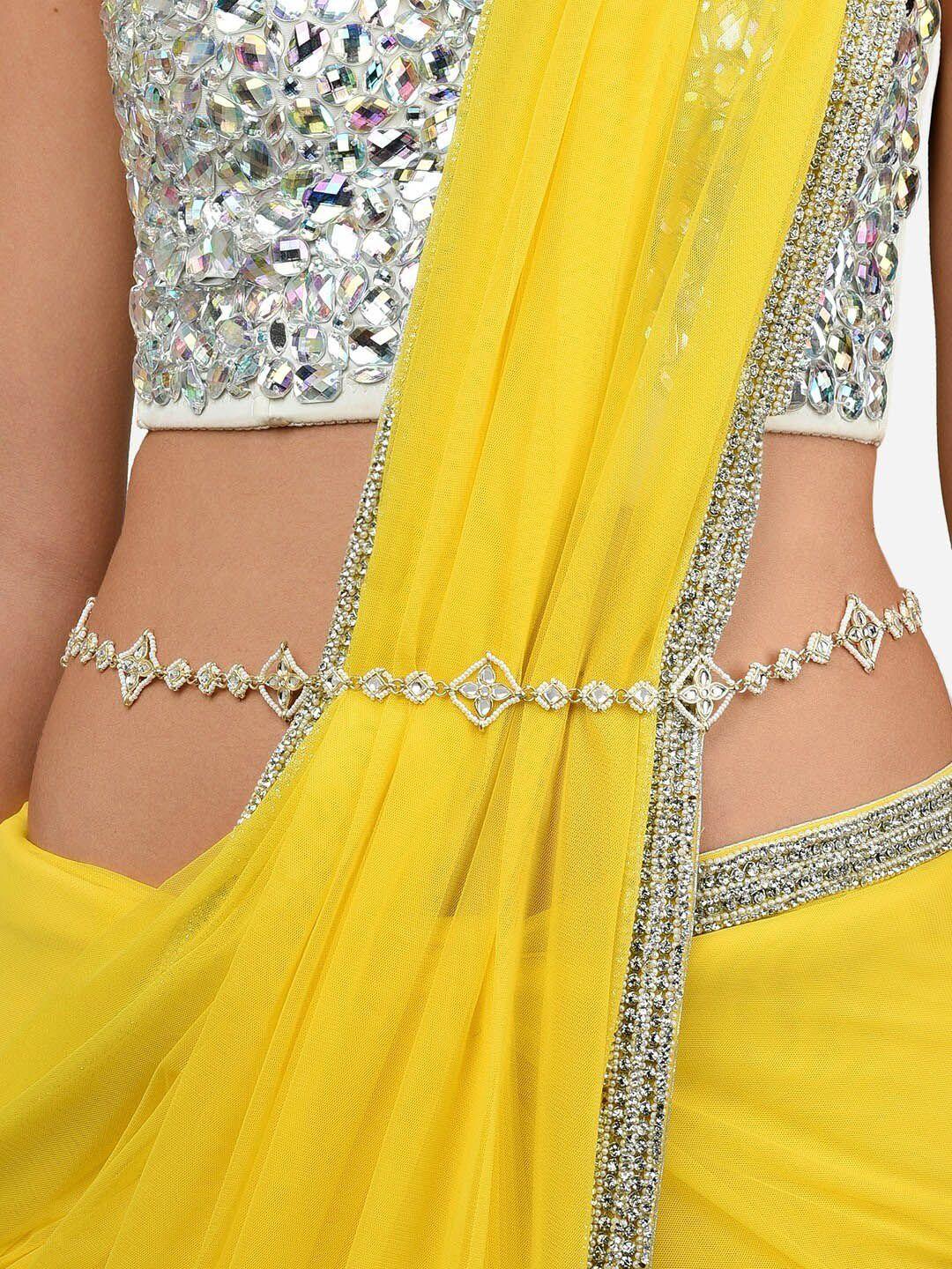 zaveri pearls gold-plated kundan-studded & pearl beaded waist chain