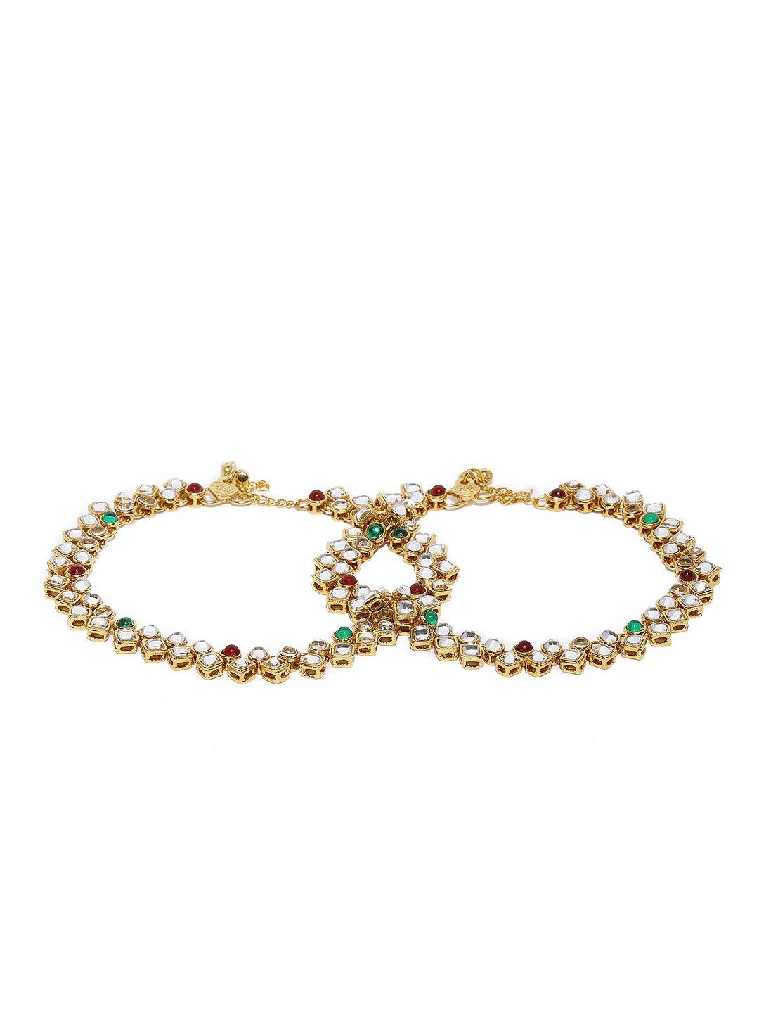 zaveri pearls gold-plated kundan studded anklets