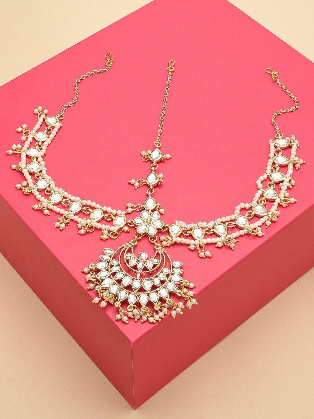 zaveri pearls gold-plated kundan studded bridal matha patti