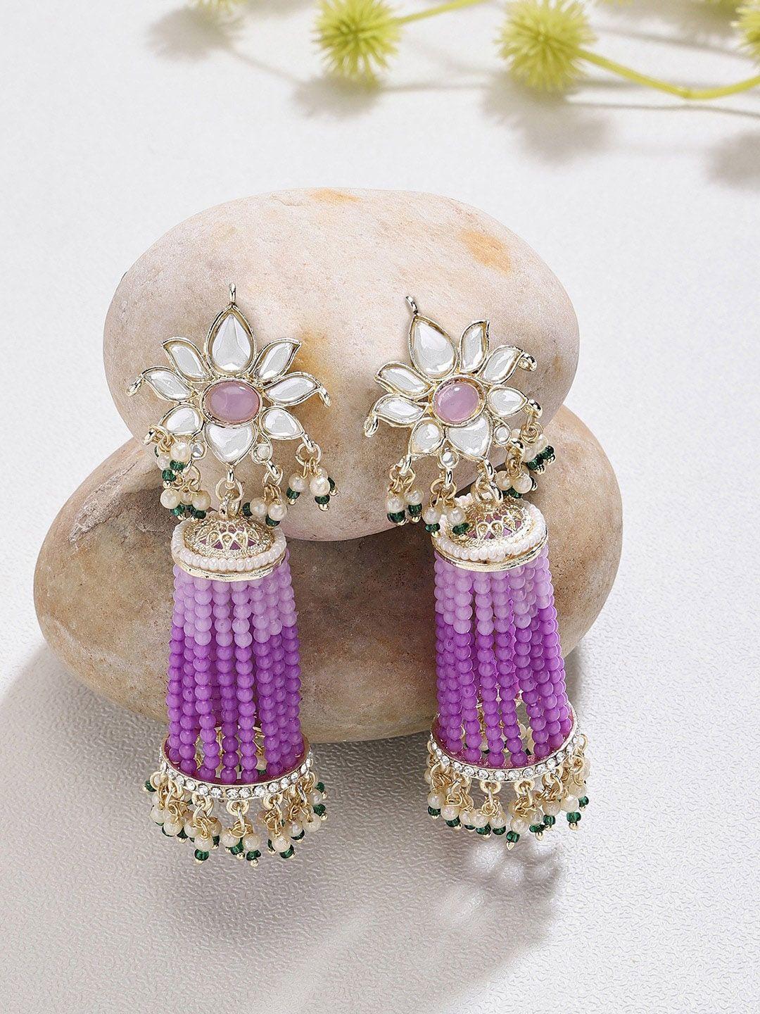 zaveri pearls gold-plated kundan studded contemporary drop earrings