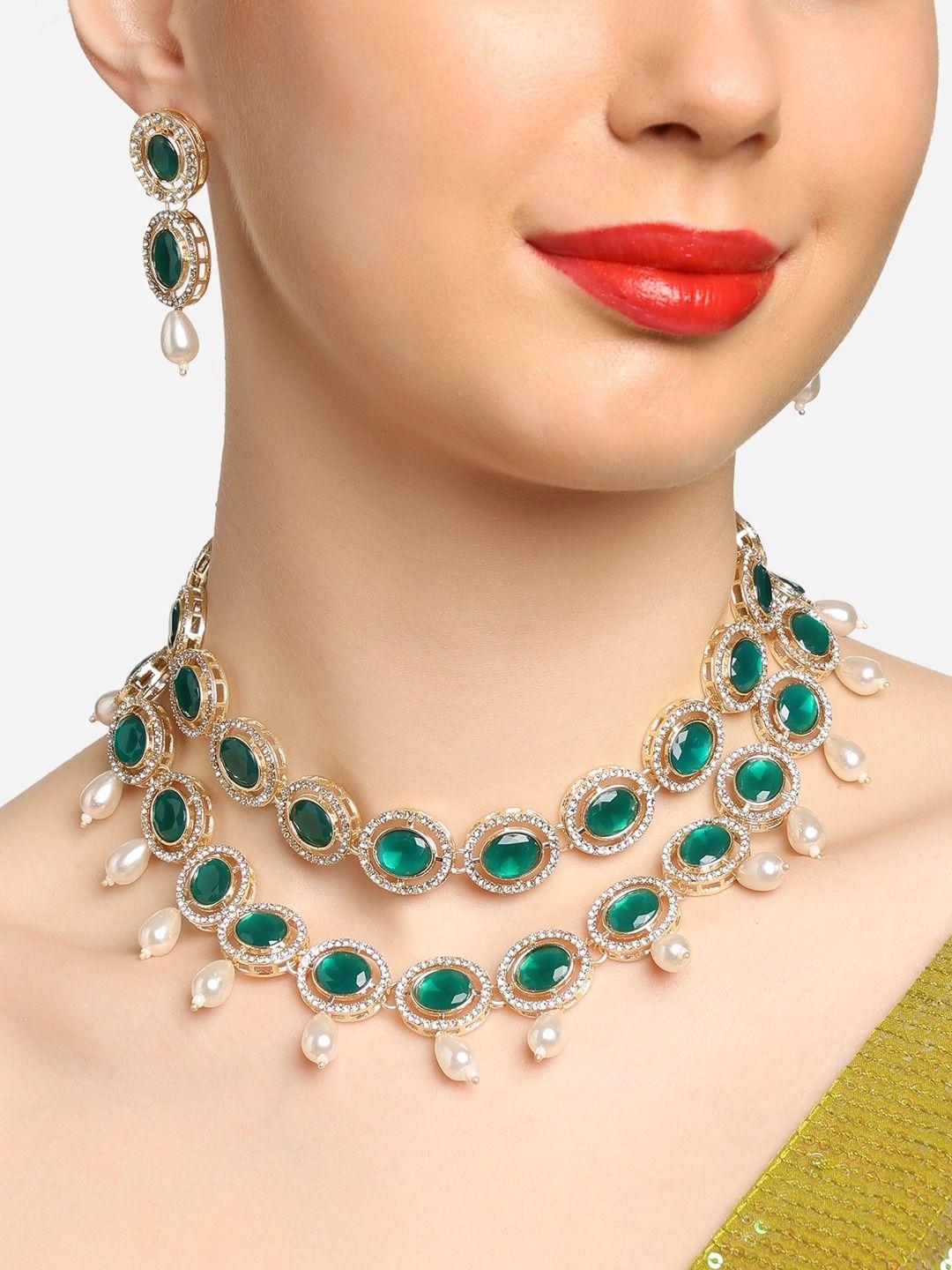 zaveri pearls gold-plated stone & beads studded jewellery set