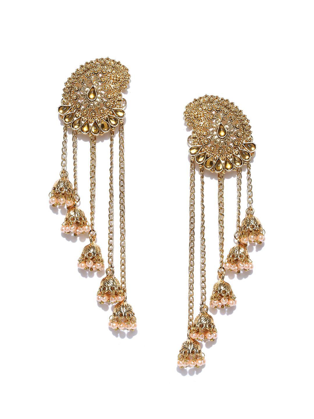 zaveri pearls gold-plated stone-studded beaded drop earrings