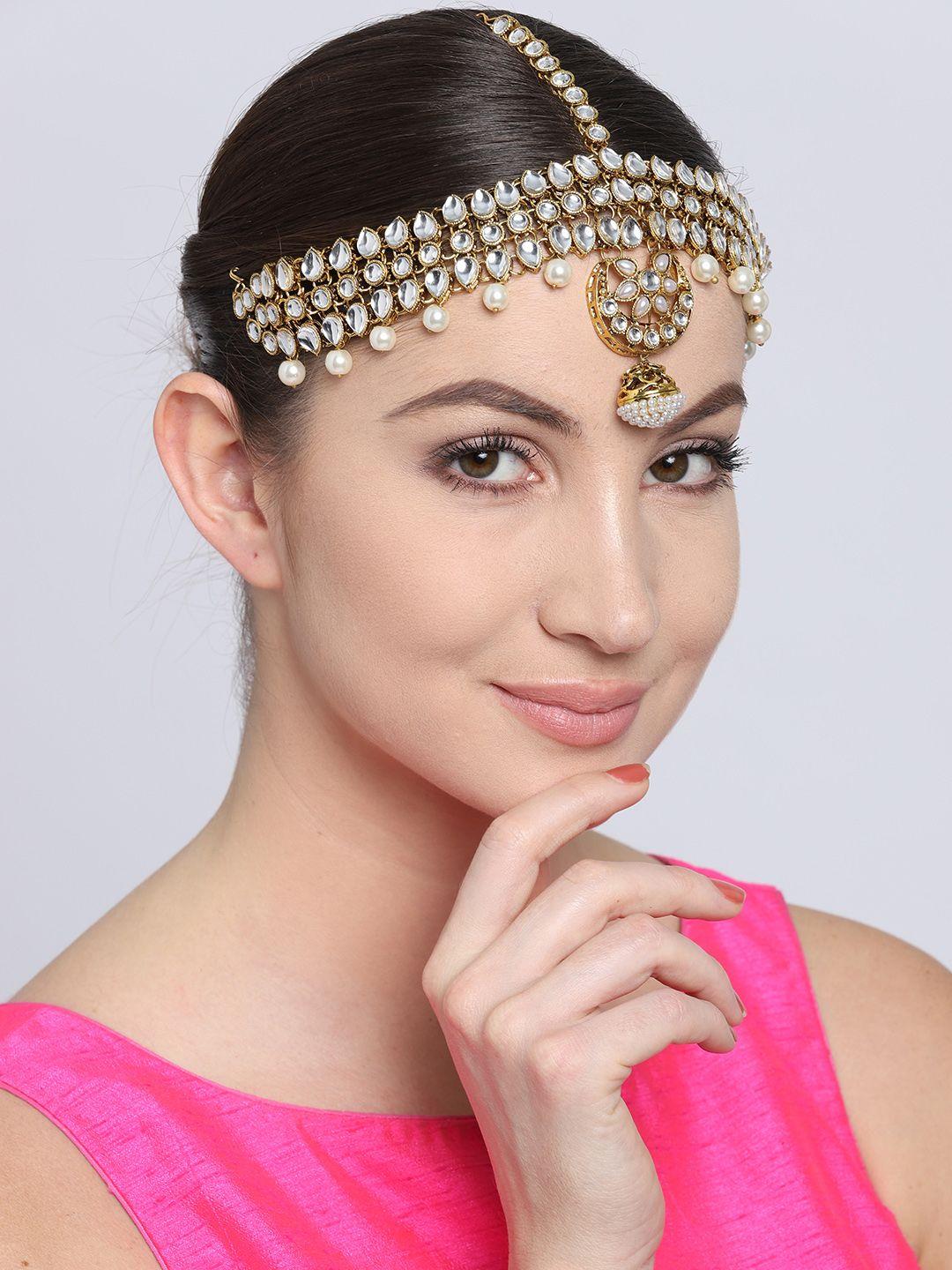 zaveri pearls gold-plated stone-studded matha patti