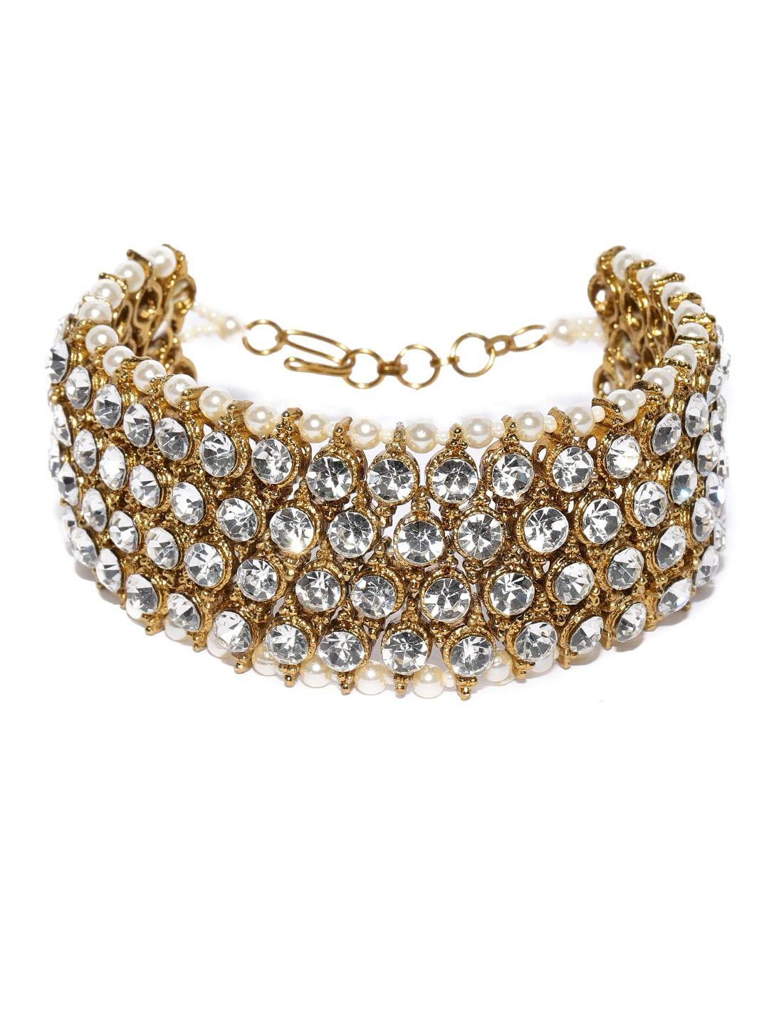zaveri pearls gold-plated stone studded wraparound bracelet