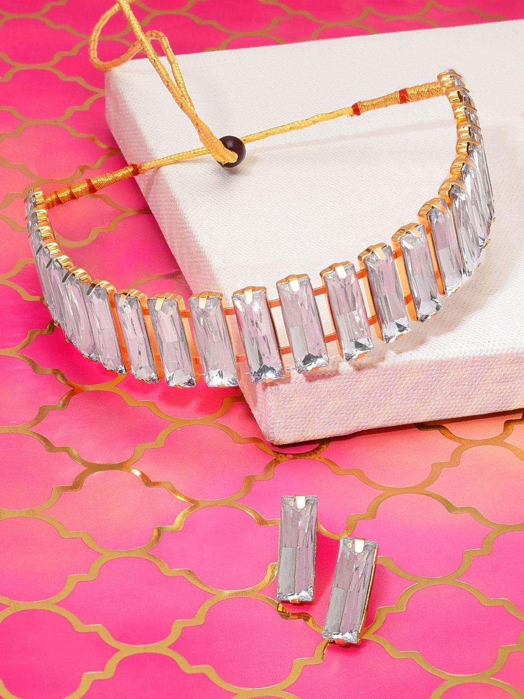 zaveri pearls gold-plated studded jewellery set