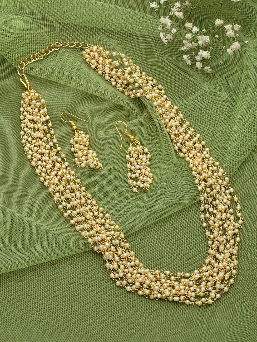 zaveri pearls gold-plated white beaded jewellery set