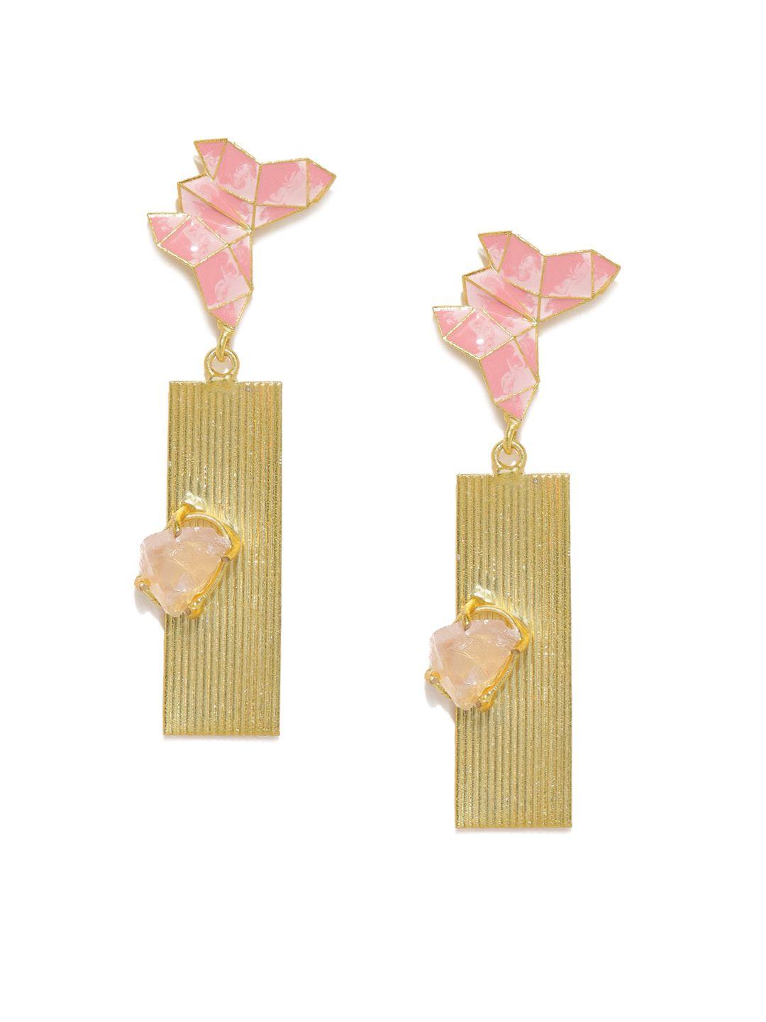 zaveri pearls gold-toned & pink contemporary drop earrings