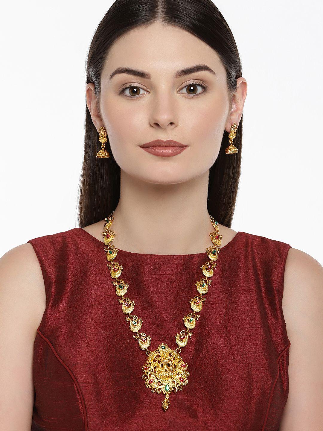 zaveri pearls gold-toned & red sacred goddess jewellery set