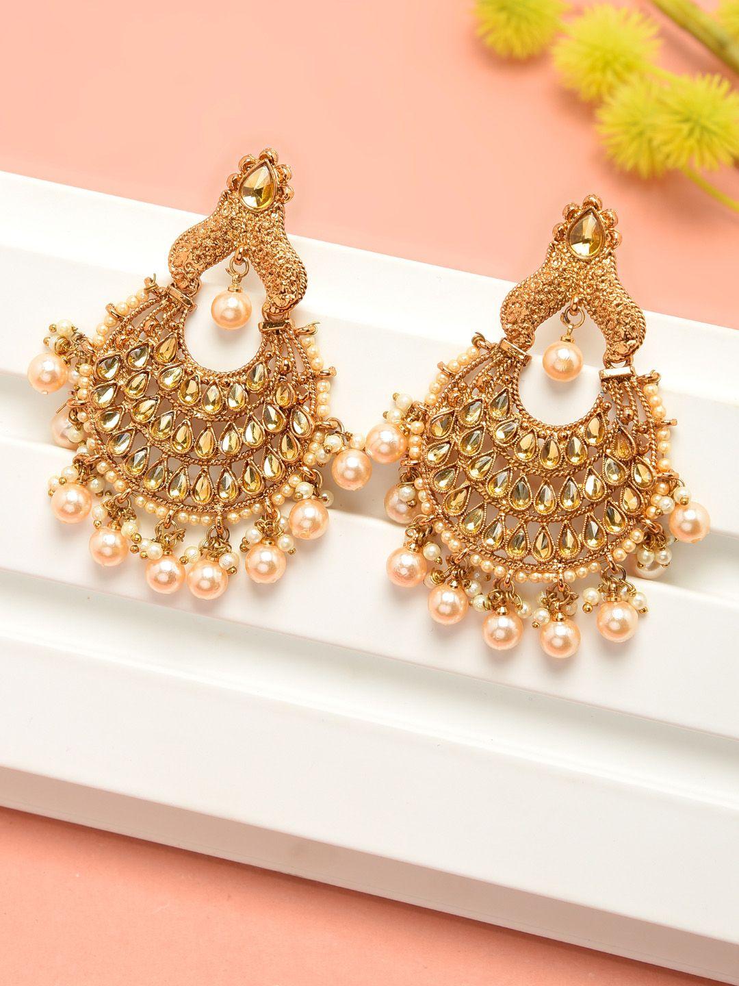 zaveri pearls gold-toned crescent shaped chandbalis
