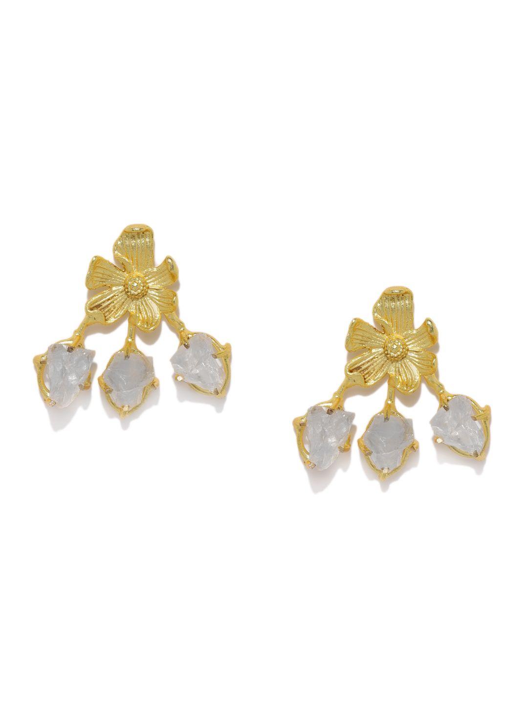 zaveri pearls gold-toned floral drop earrings