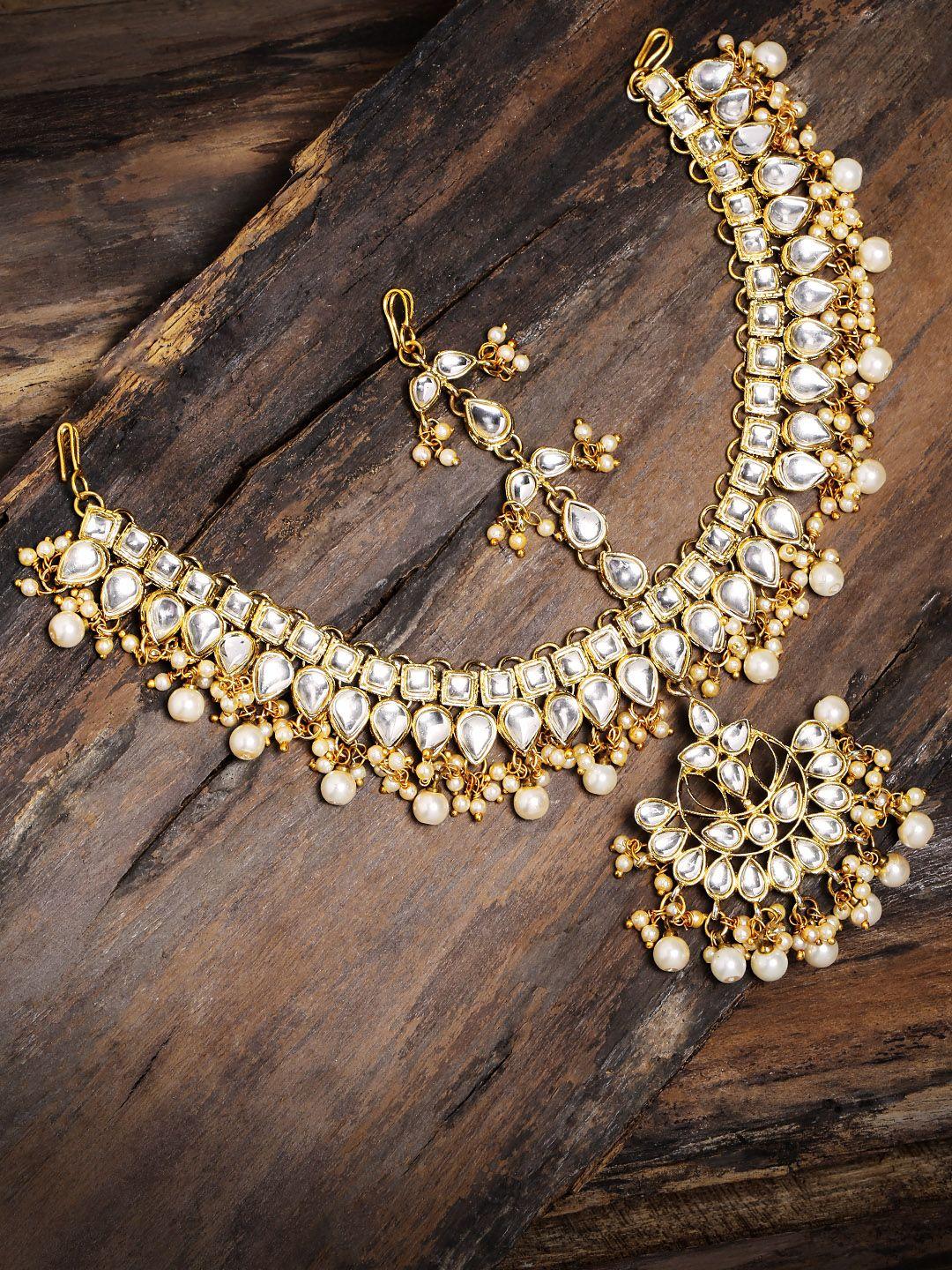 zaveri pearls gold-toned kundan studded bridal mathapatti