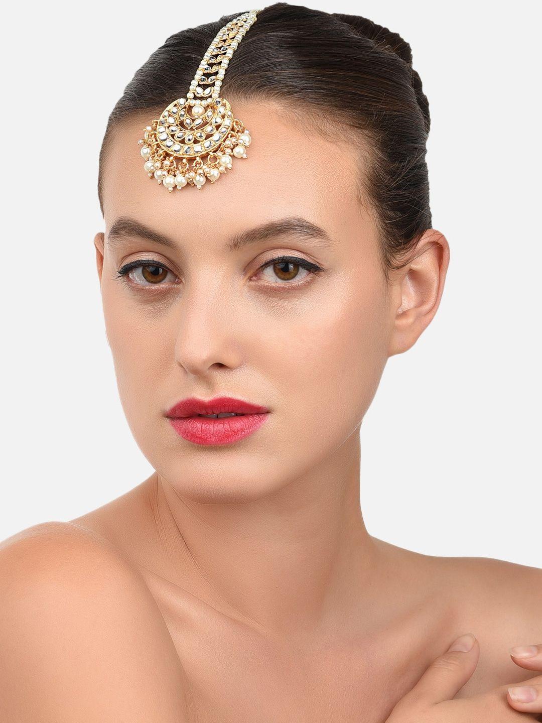 zaveri pearls gold-toned kundan studded traditional maangtikka