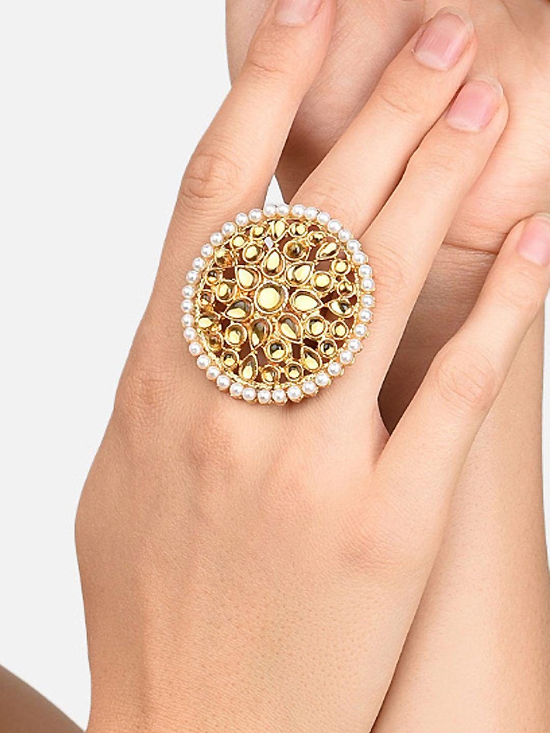 zaveri pearls gold toned stone studded adjustable finger ring