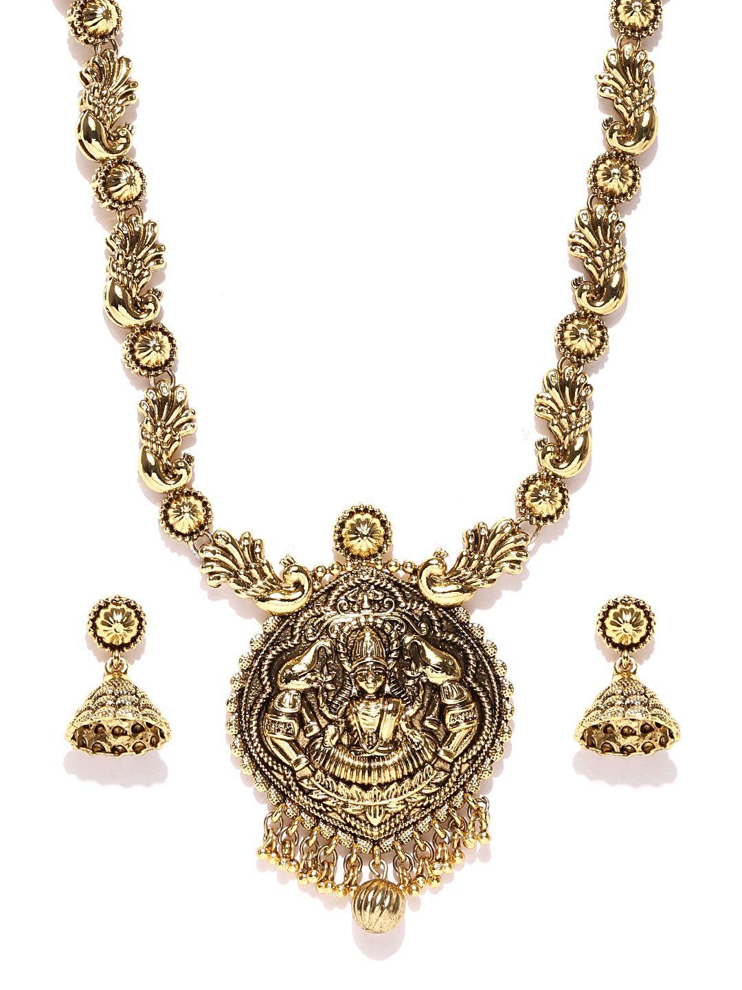 zaveri pearls gold-toned temple jewellery set