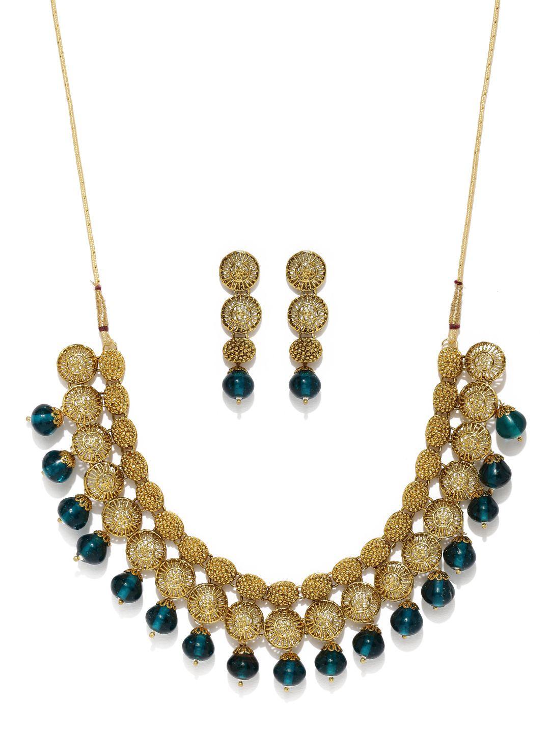 zaveri pearls green & gold-toned beaded jewellery set