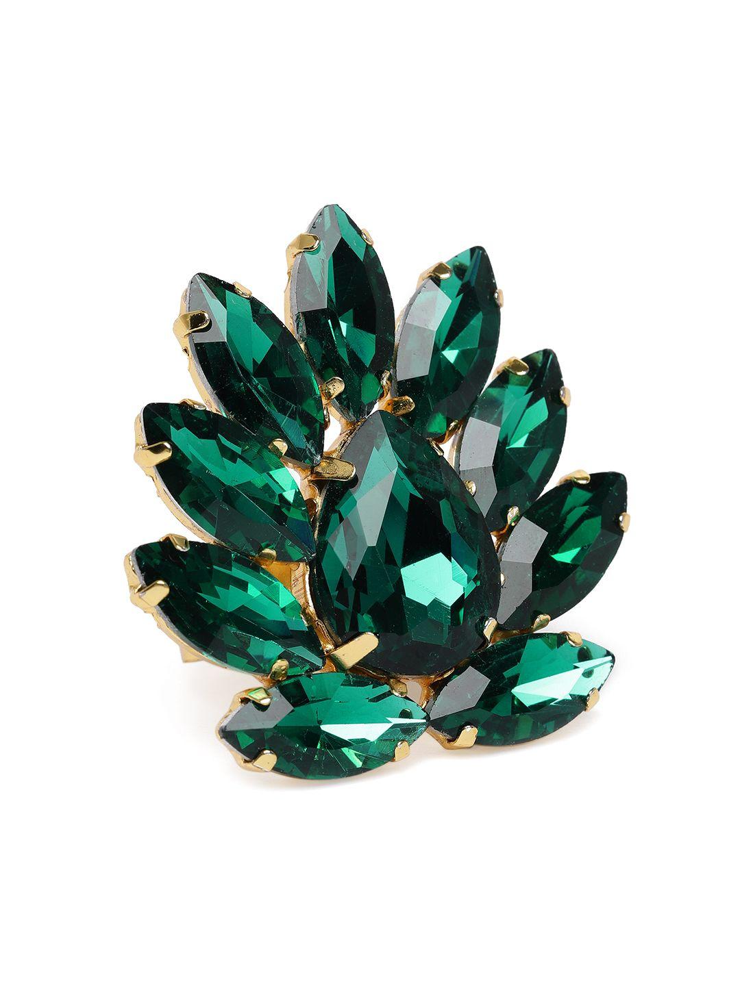 zaveri pearls green gold-plated adjustable finger ring