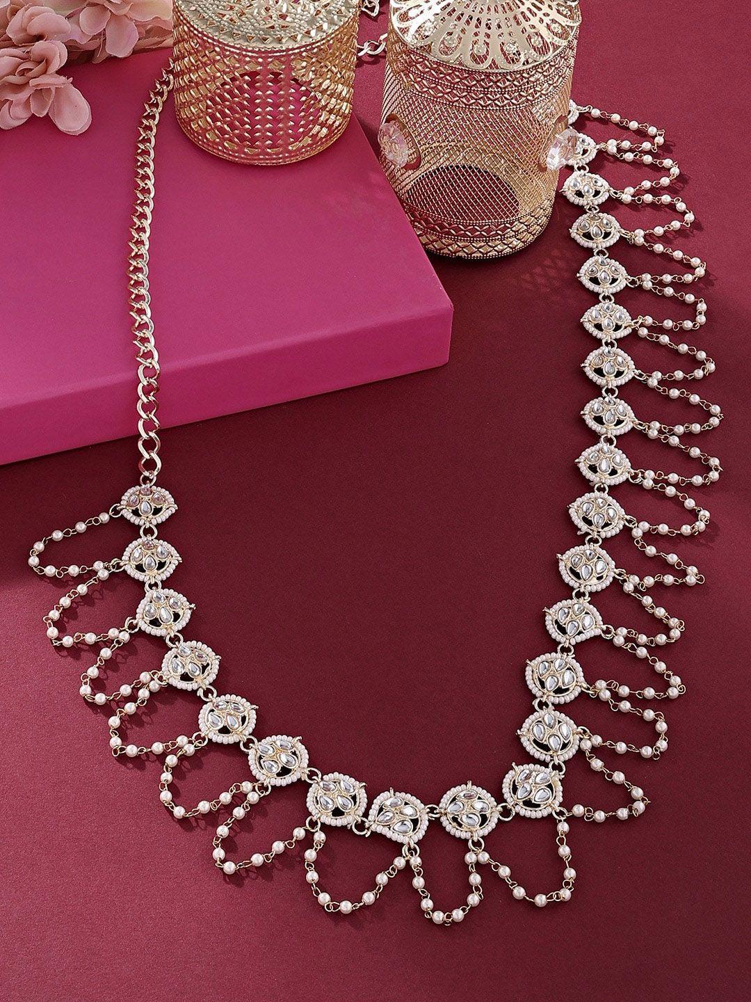 zaveri pearls kundan-studded embellished beaded bridal kamarbandh