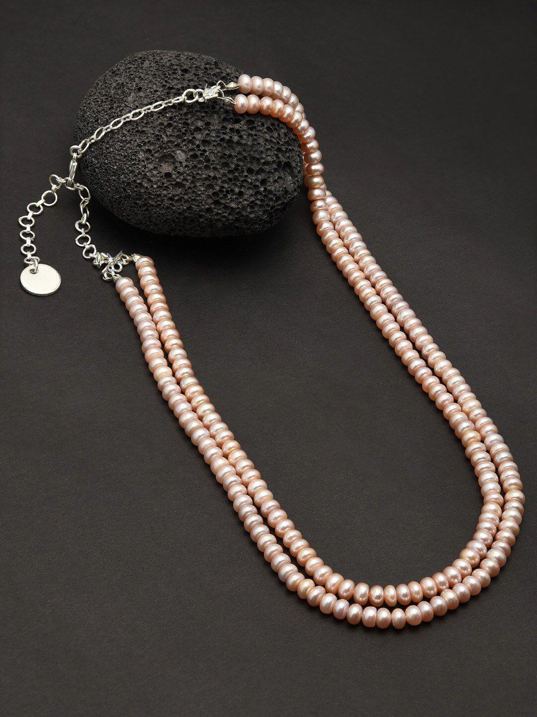 zaveri pearls lavendar-coloured & silver-plated freshwater pearls layered necklace