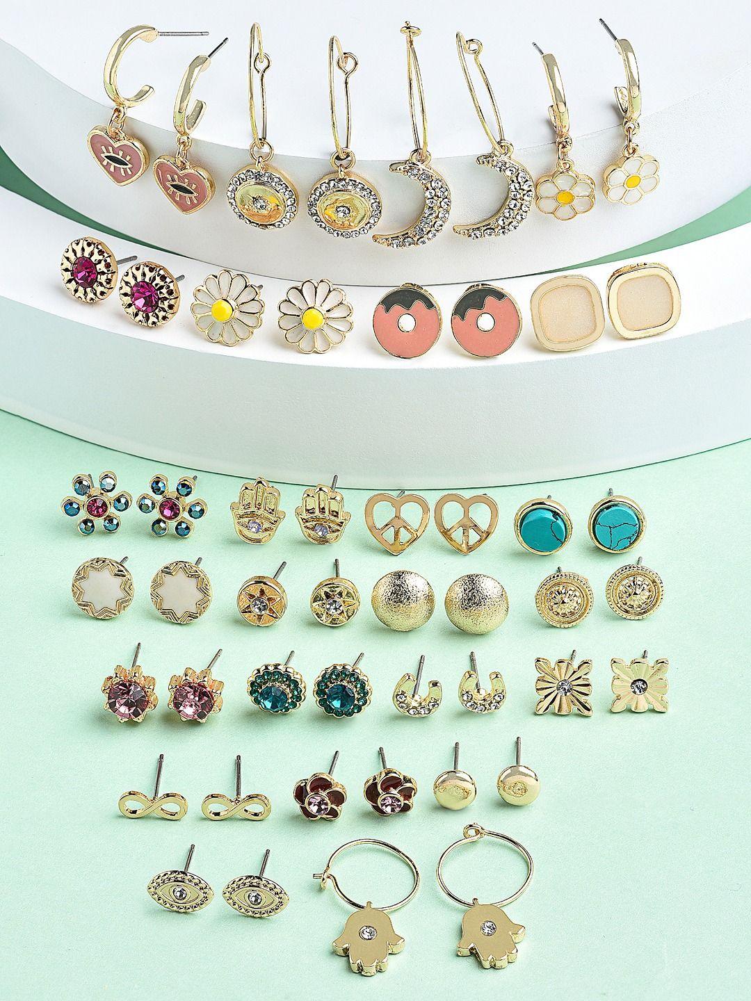 zaveri pearls multicoloured set of 25 contemporary stud earrings