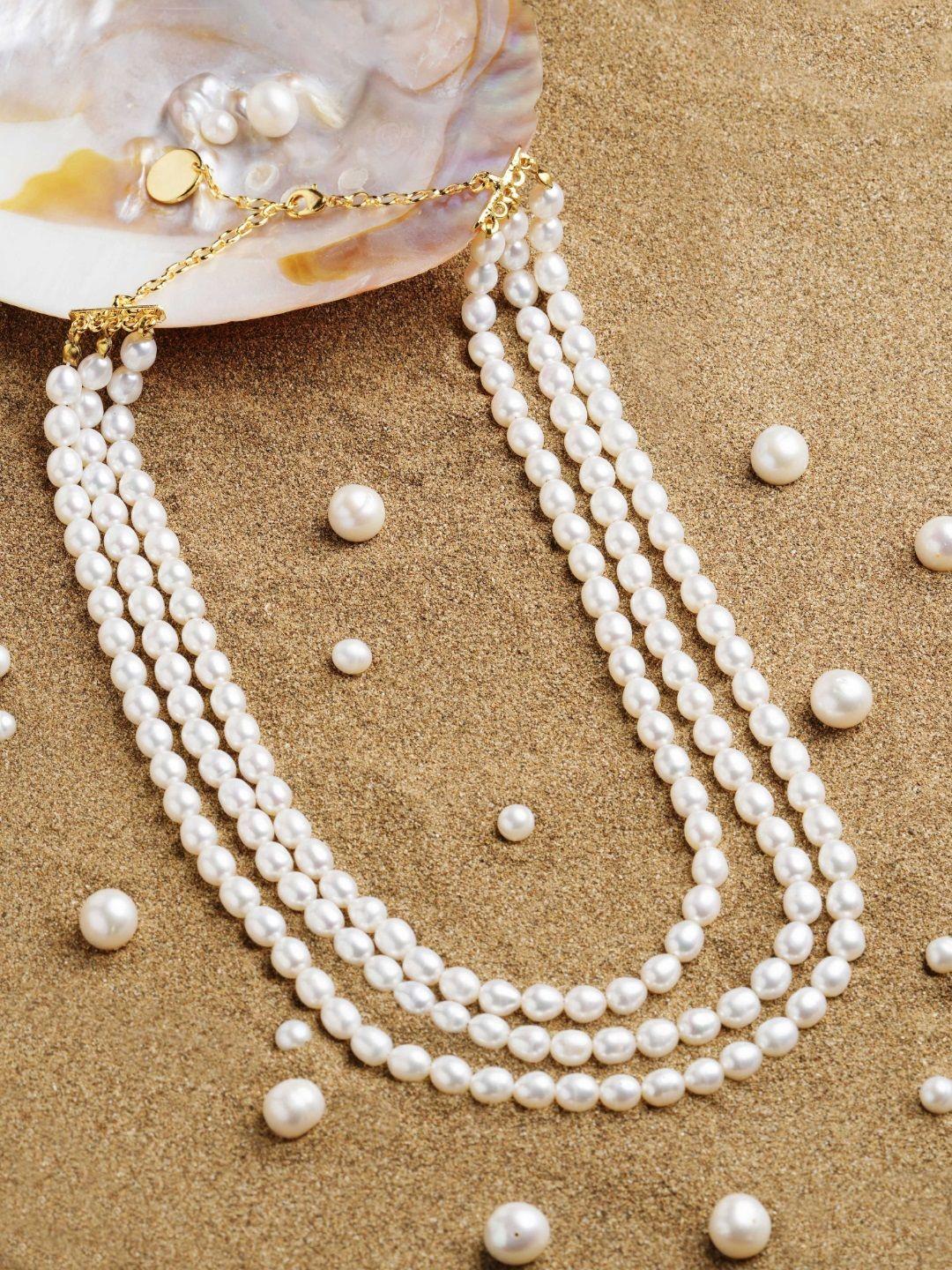 zaveri pearls off white freshwater rice pearls aaa+ quality 3 layers necklace