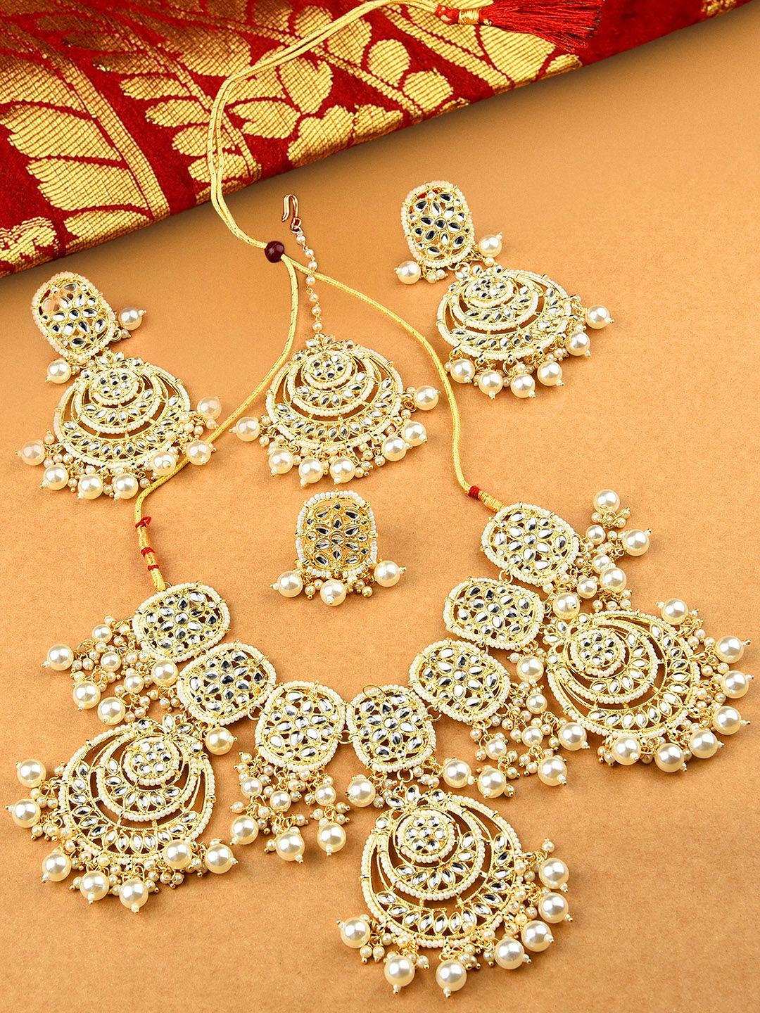 zaveri pearls off-white gold-plated kundan studded jewellery set