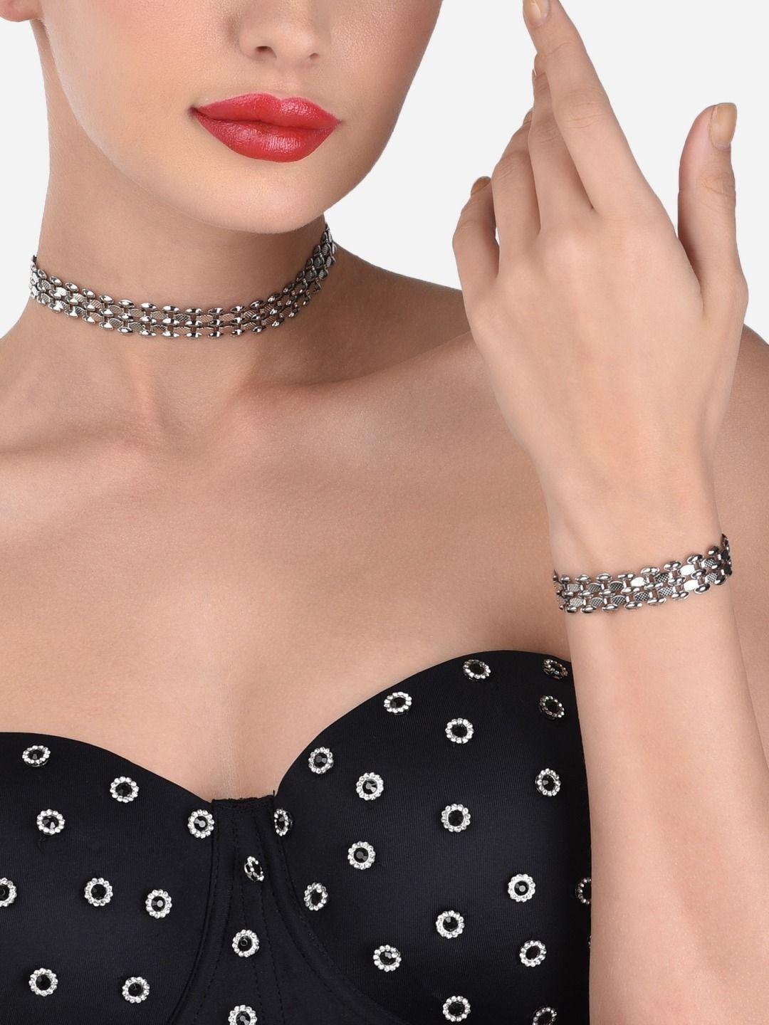 zaveri pearls oxidised silver-plated jewellery set
