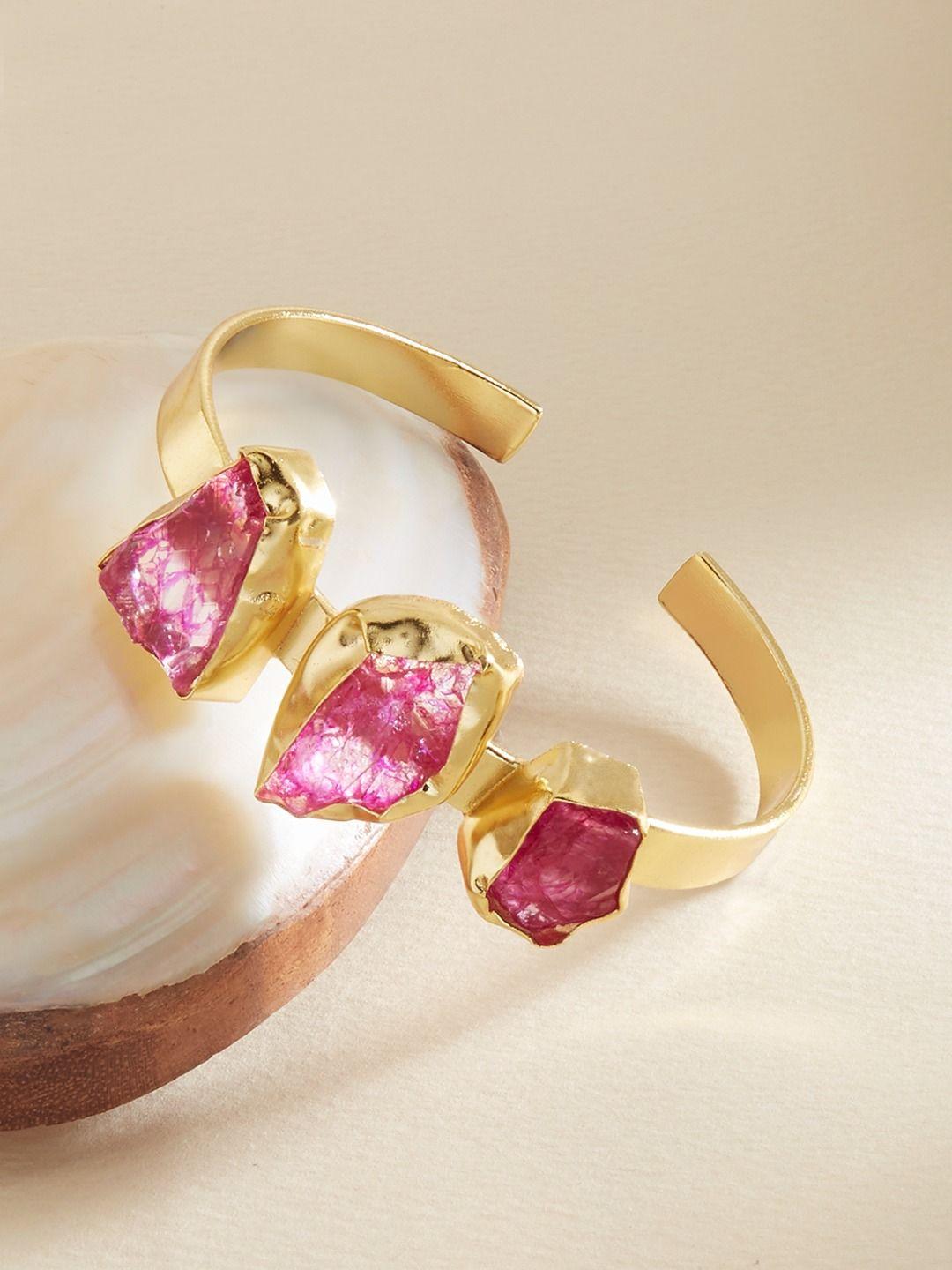 zaveri pearls pink brass gold-plated cuff bracelet