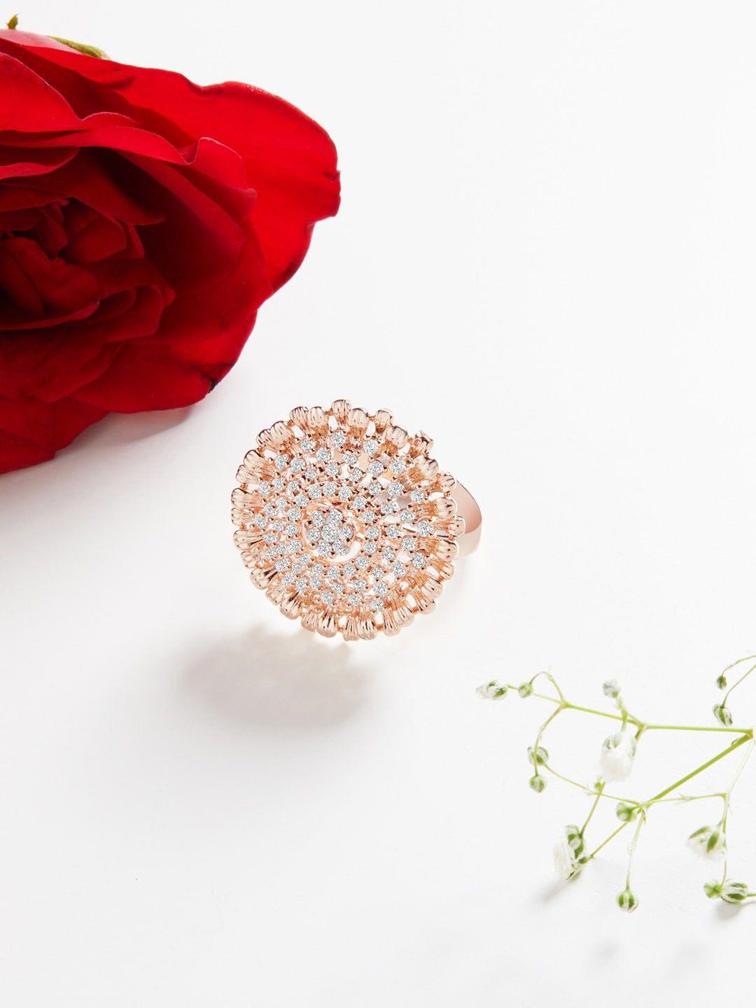 zaveri pearls rose gold plated cz-studded adjustable finger ring
