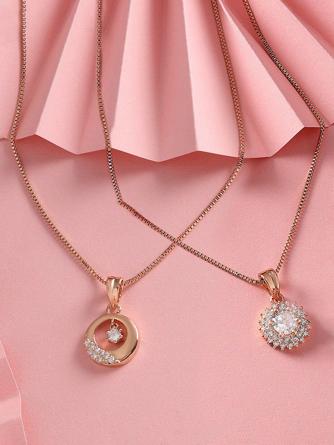 zaveri pearls rose gold-plated cz studded circular pendants with chains