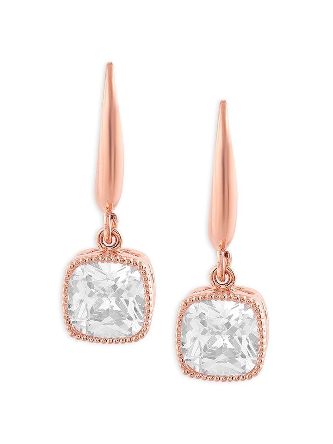 zaveri pearls rose gold plated cz studded drop earrings