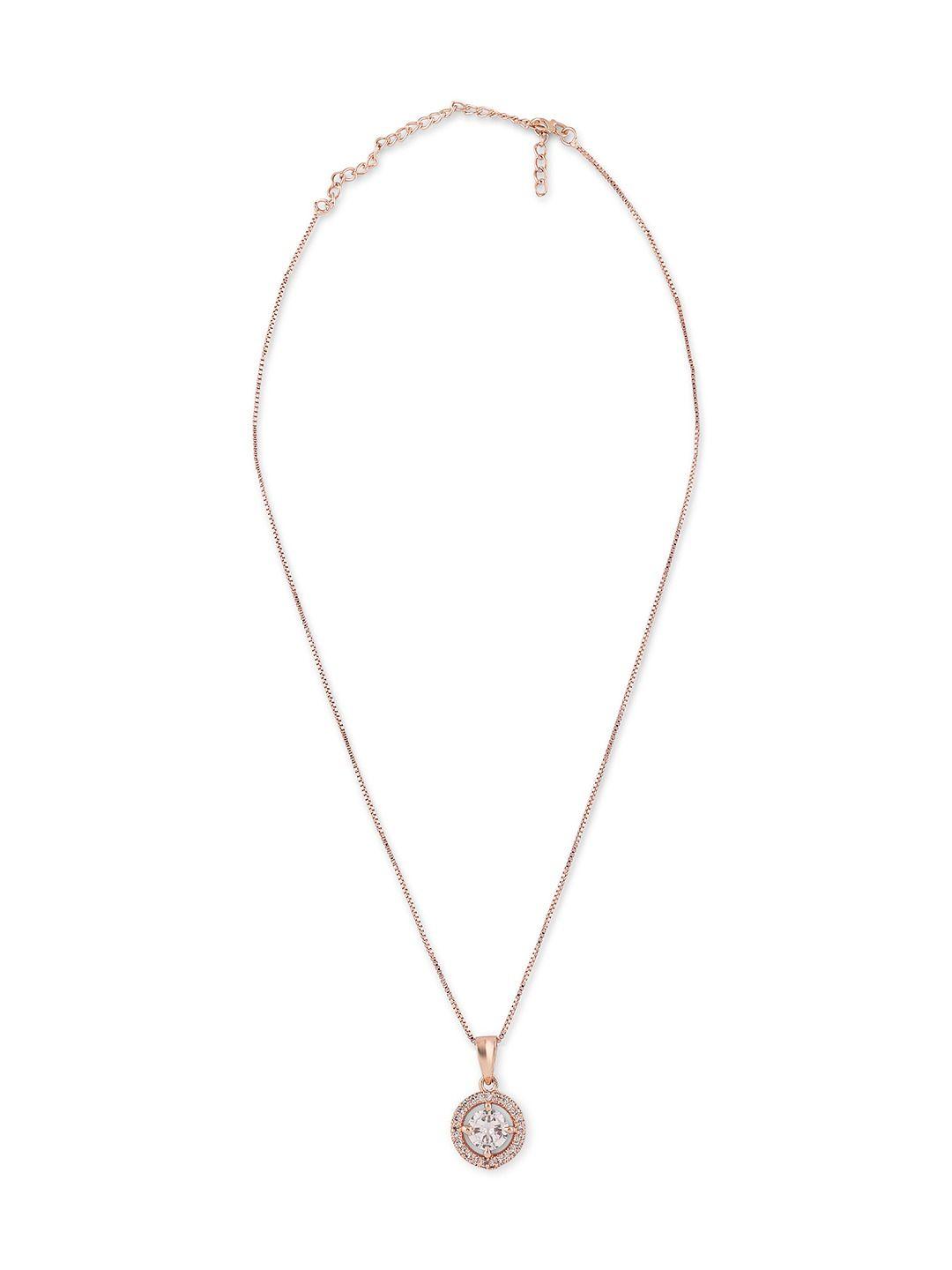 zaveri pearls rose gold-plated cz-studded pendant & chain