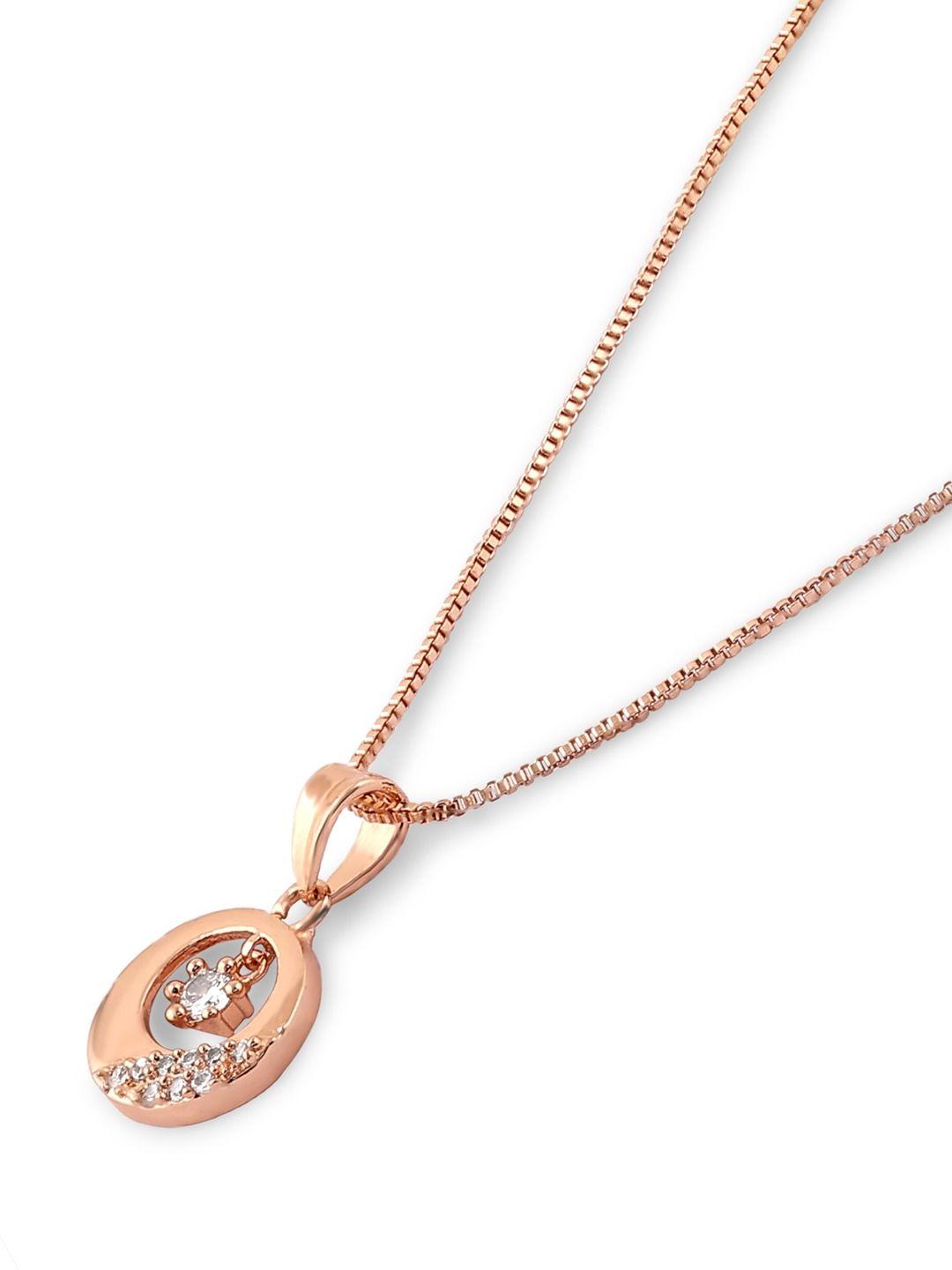 zaveri pearls rose gold-plated cz-studded pendant with chain