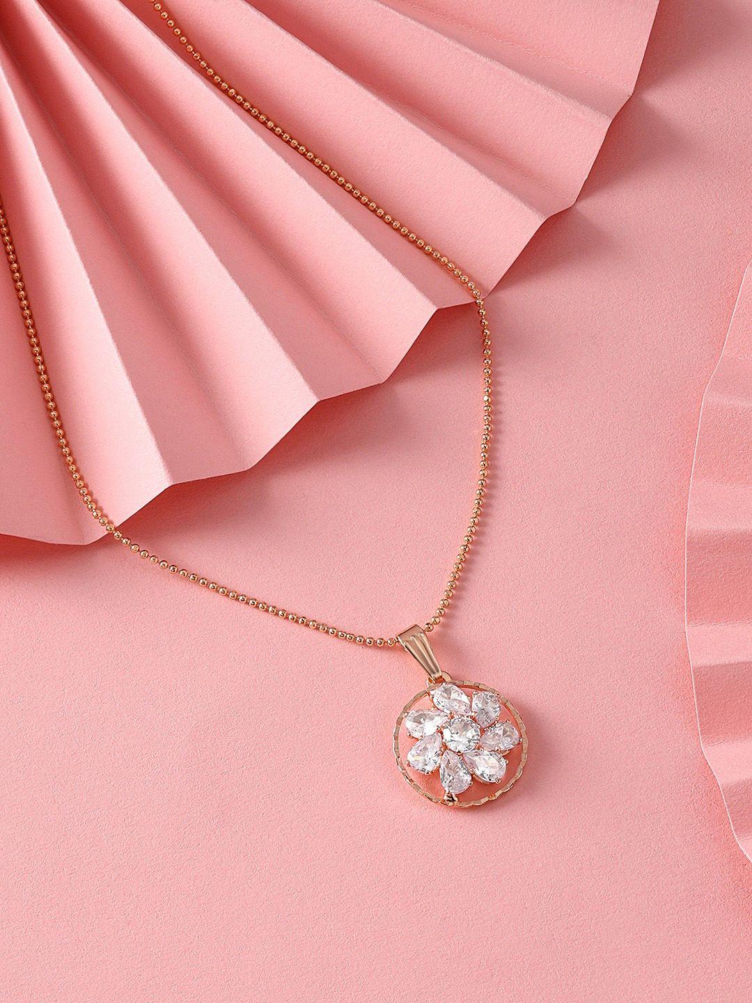 zaveri pearls rose gold-plated cz-studded pendant with chain