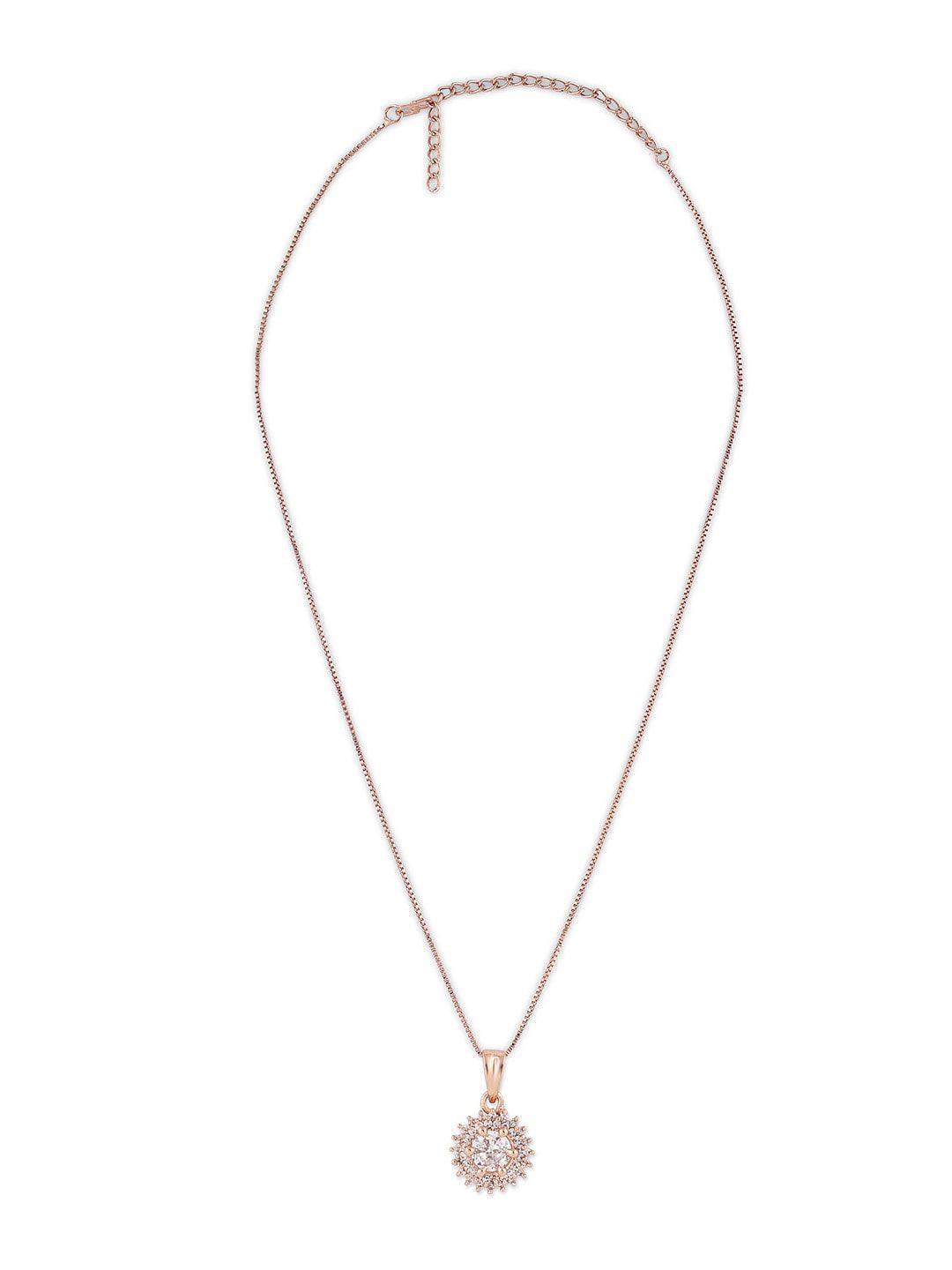 zaveri pearls rose-gold plated cz-studded pendant with chain