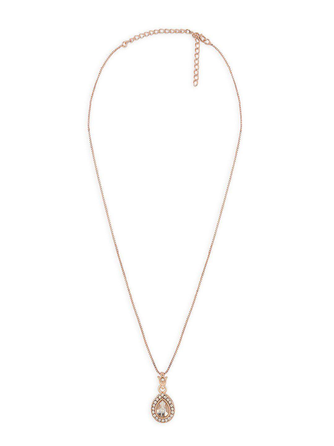zaveri pearls rose gold plated studded drop shape pendant & chain
