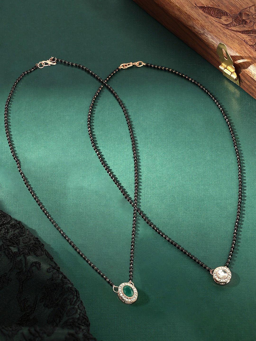 zaveri pearls set of 2 rose gold-plated austrian diamonds studded & beaded mangalsutras