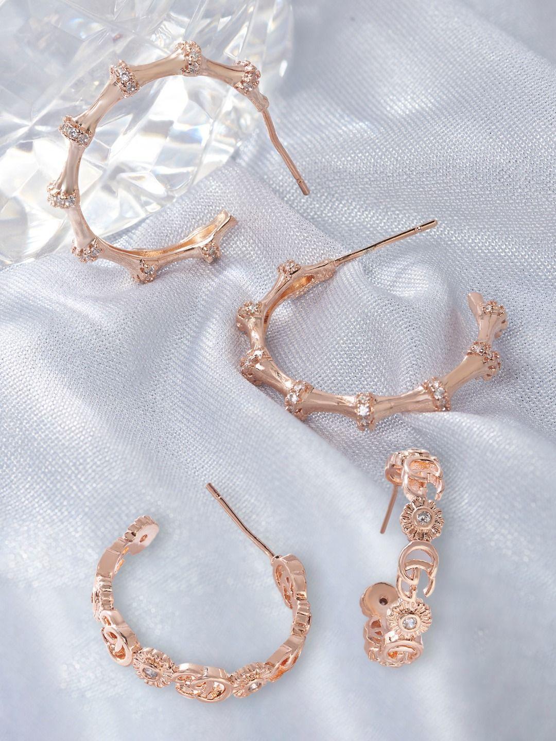 zaveri pearls set of 2 rose gold-plated contemporary half hoop earrings