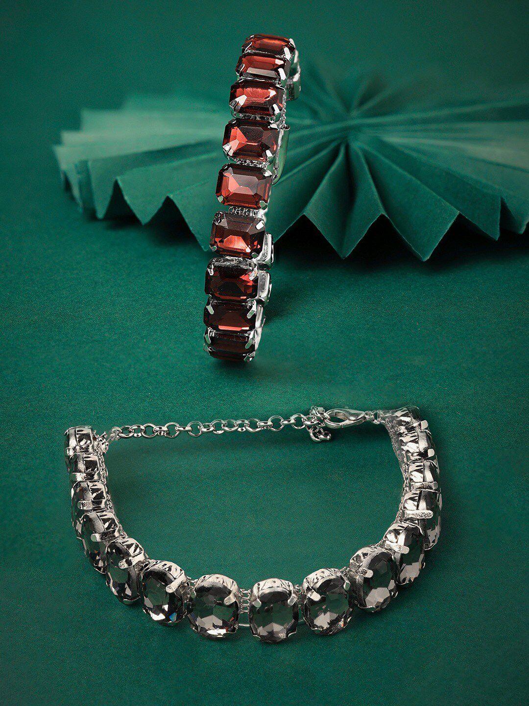 zaveri pearls set of 2 silver-plated link bracelet
