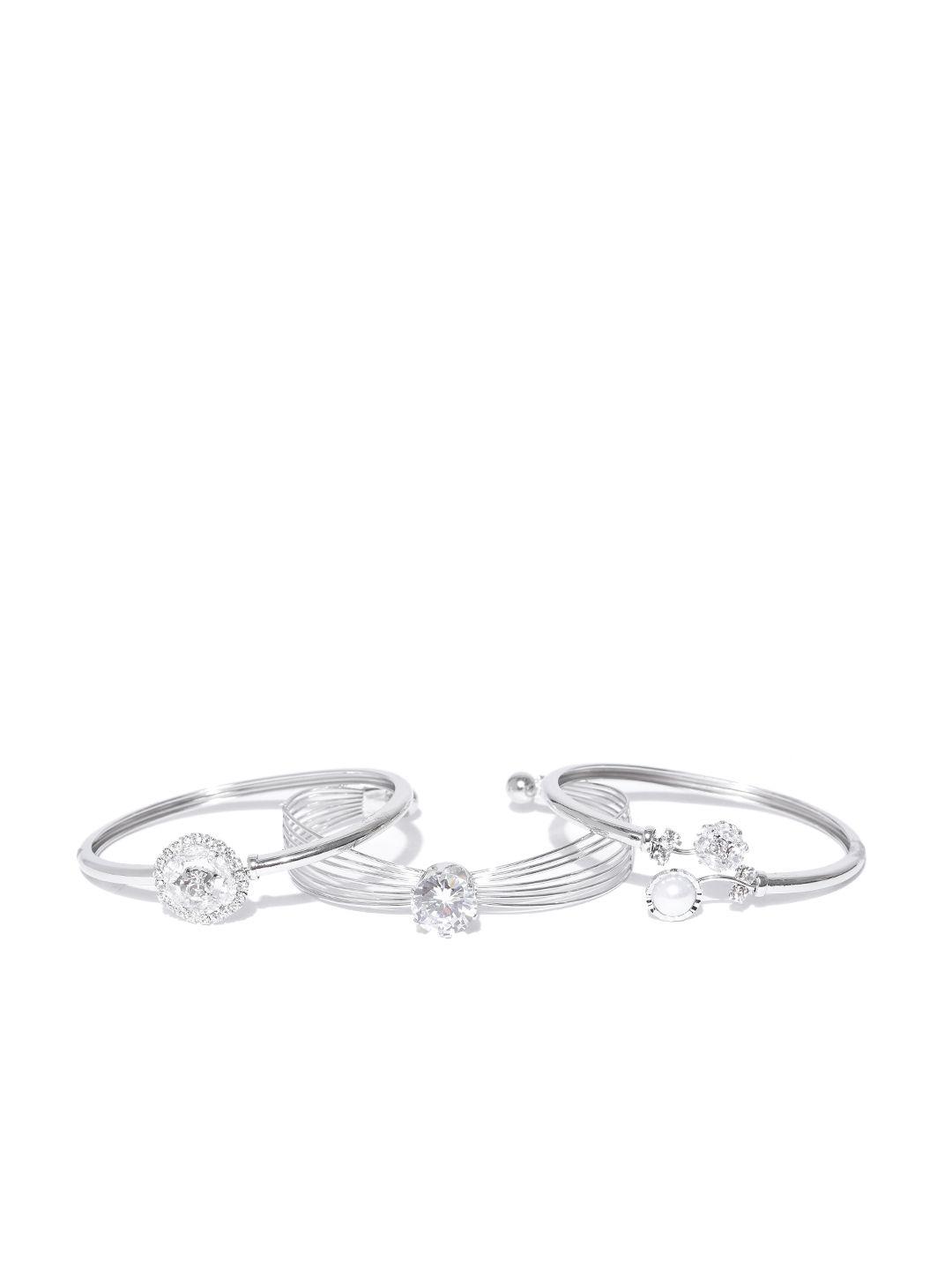 zaveri pearls set of 3 silver-plated bangle-style bracelet