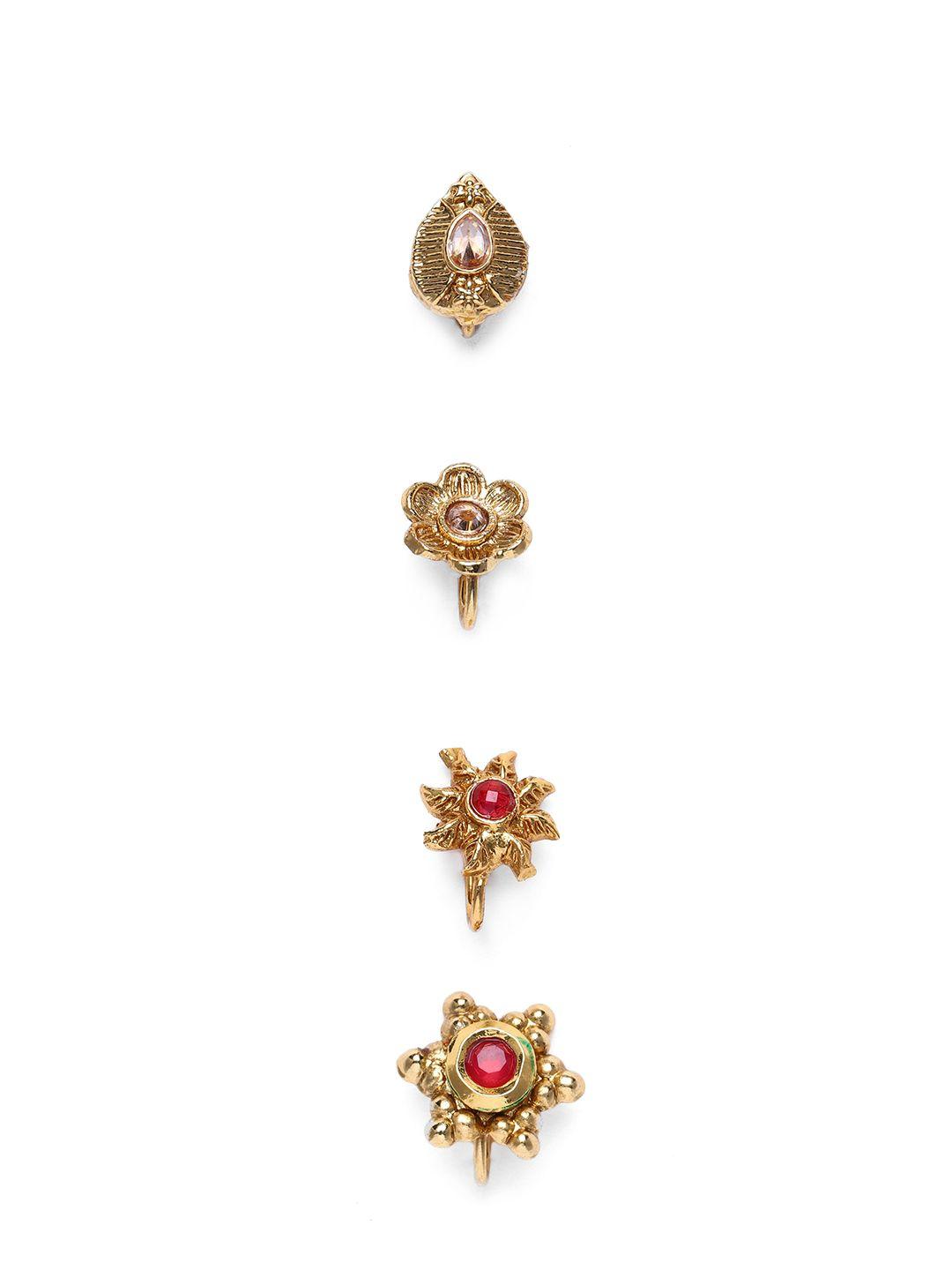 zaveri pearls set of 4 antique gold plated nosepins