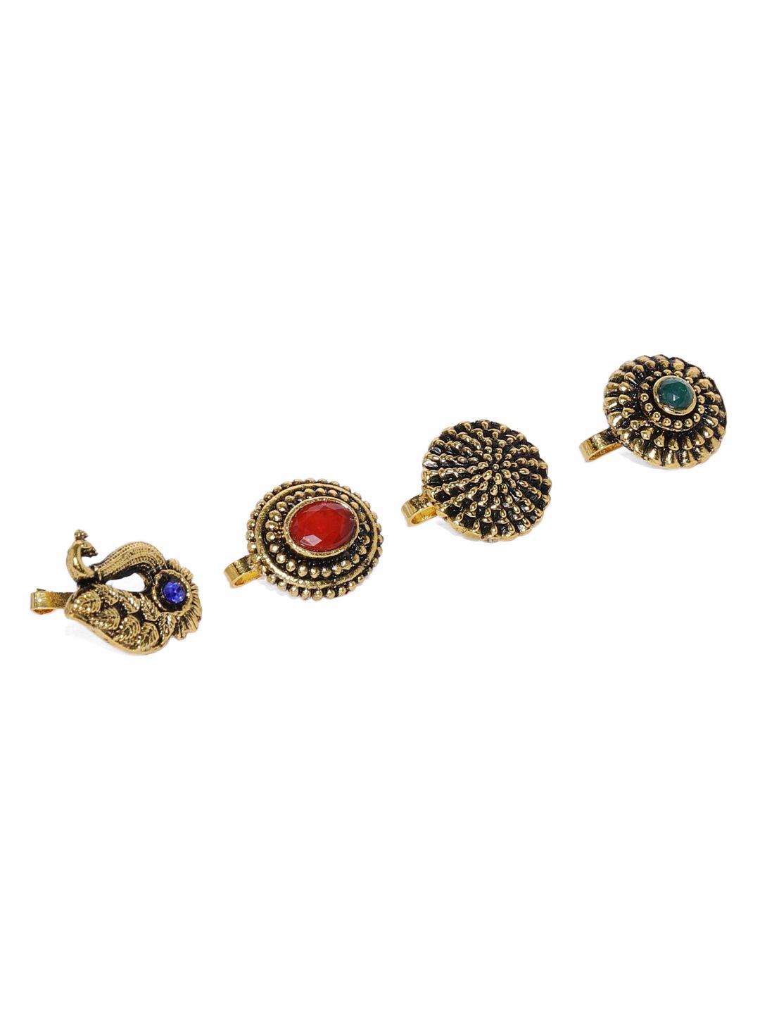 zaveri pearls set of 4 antique gold-toned nosepins