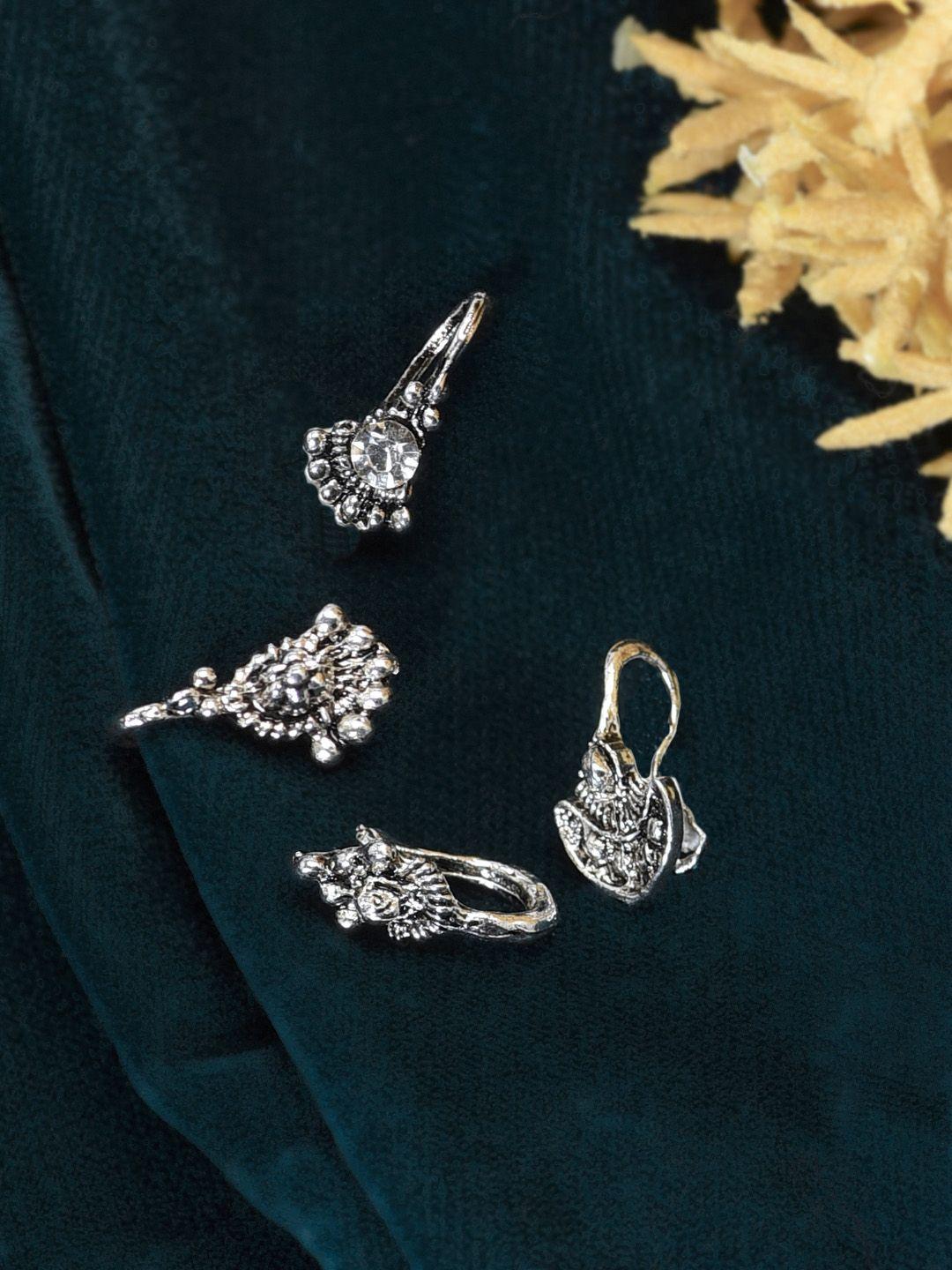 zaveri pearls set of 4 antique silver tone adjustable nose pin