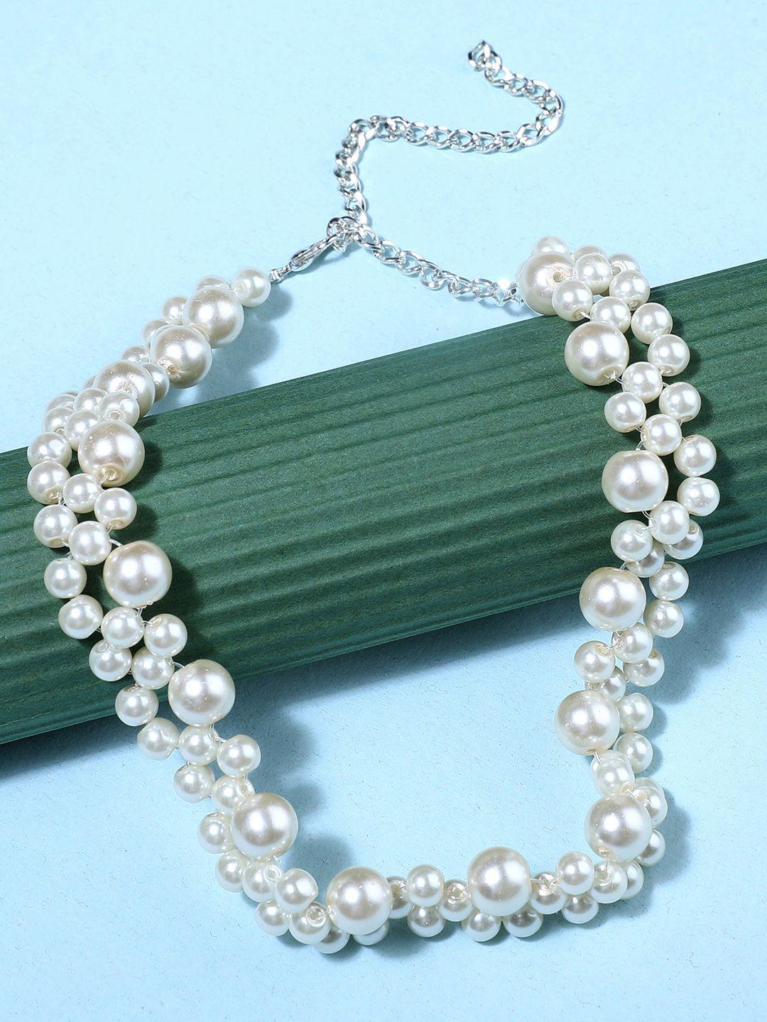 zaveri pearls silver-plated & white contemporary pearls necklace