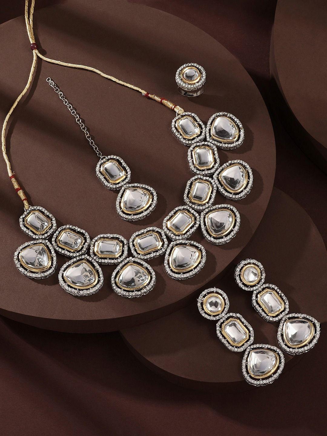 zaveri pearls silver plated austrian diamonds stone studded jewellery set