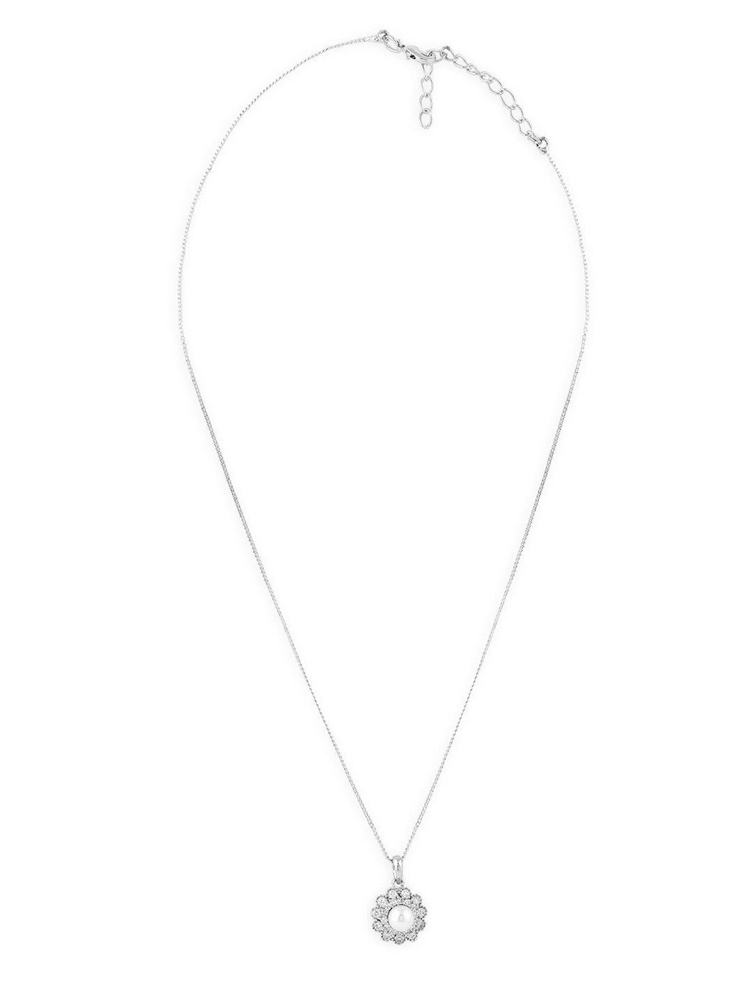 zaveri pearls silver-plated cubic zirconia pendant with chain