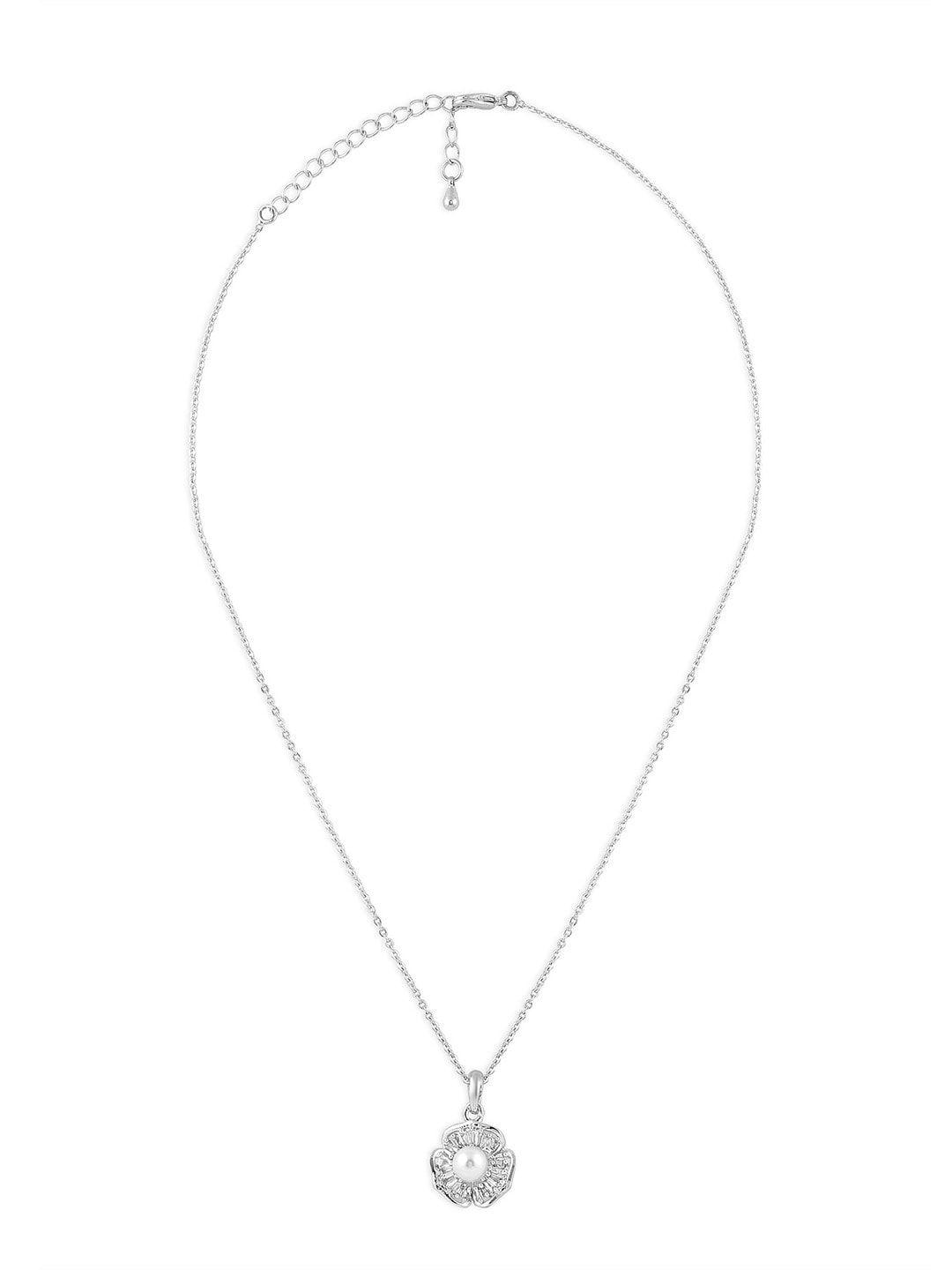 zaveri pearls silver plated cz studded pendant with chain