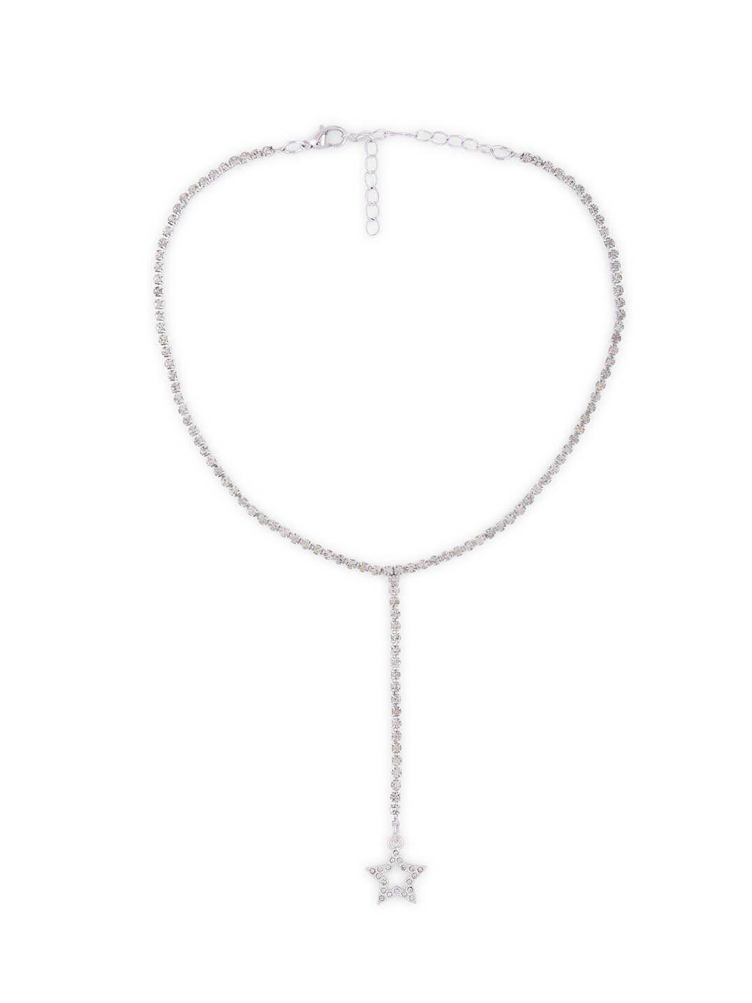 zaveri pearls silver-plated stone-studded star pendant chain
