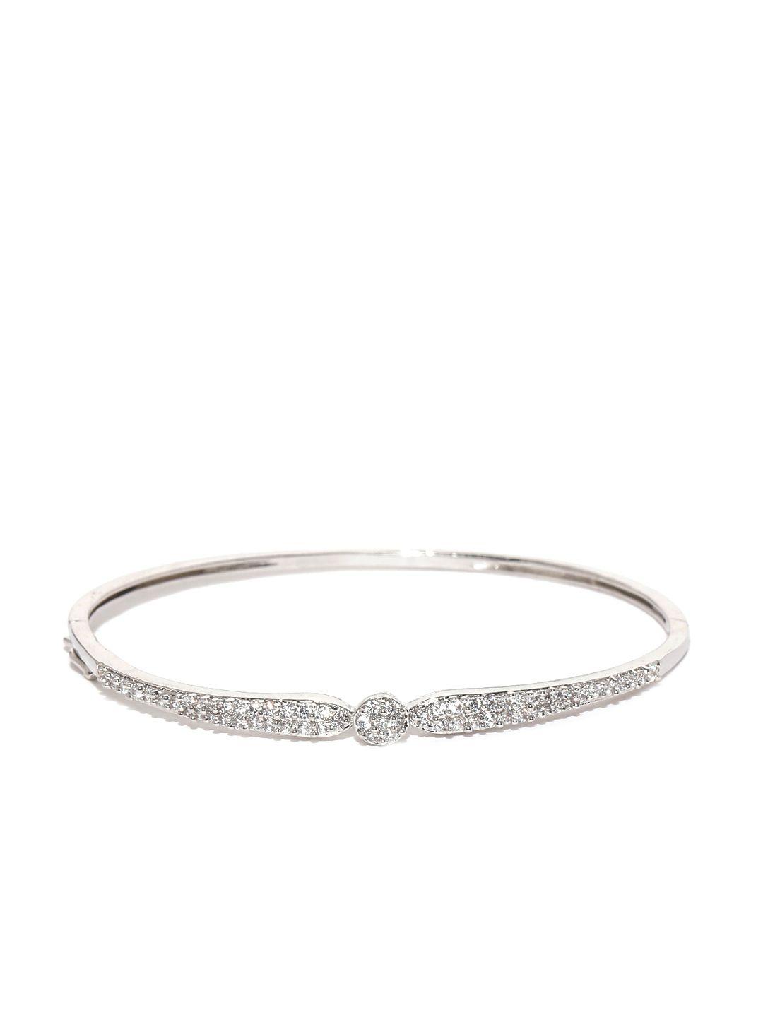 zaveri pearls silver-toned rhodium-plated cz stone-studded bracelet