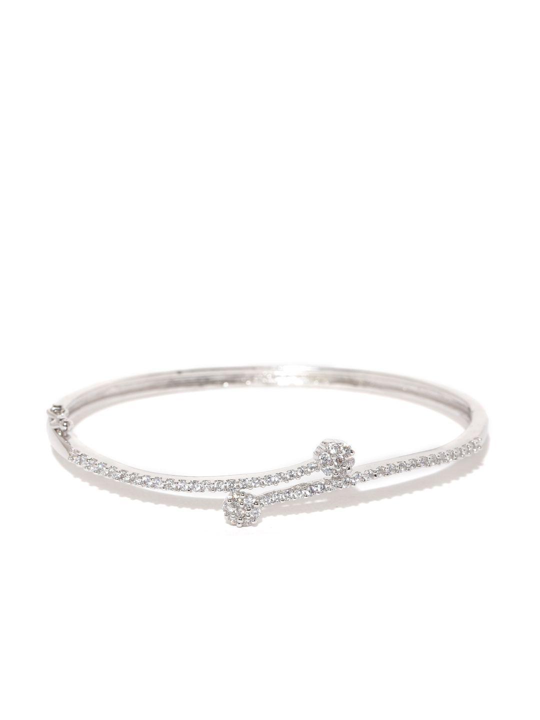 zaveri pearls silver-toned rhodium-plated cz stone-studded bracelet