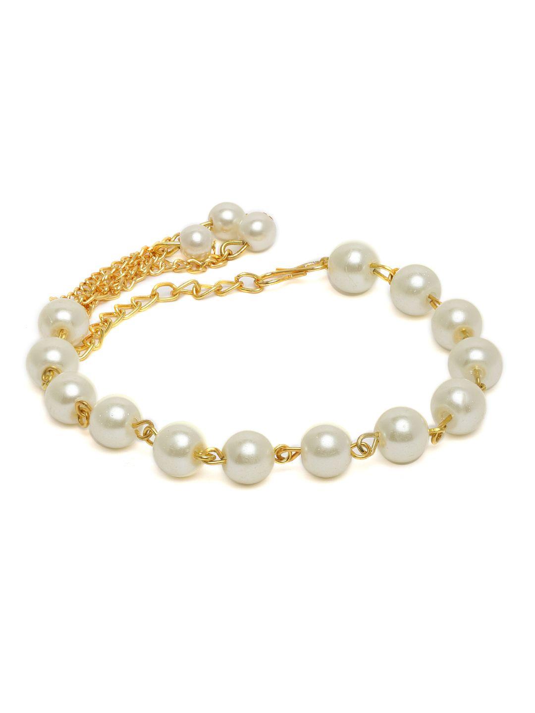 zaveri pearls white & gold-plated contemporary pearl charm bracelet